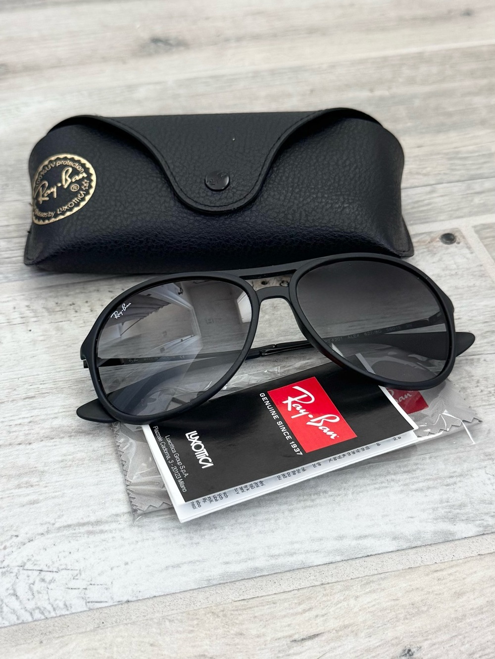 Ray Ban Alex Black Rubber Pilot Sunglasses